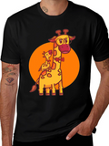 Giraffe Family Graphic Tee - Black Crew Neck