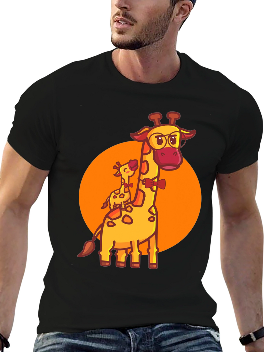 Giraffe Family Graphic Tee - Black Crew Neck