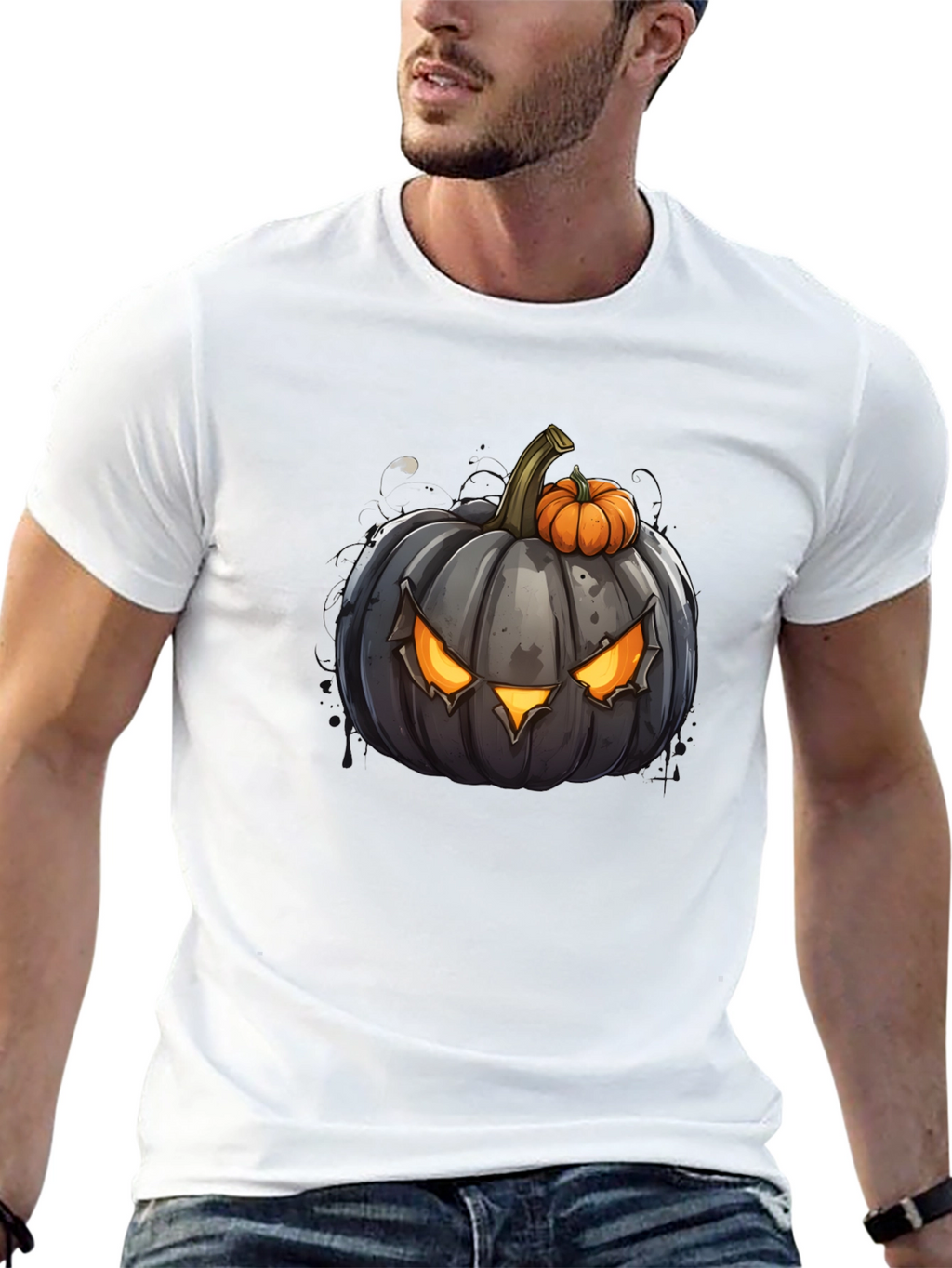 Halloween Pumpkin Graphic Tee - Mens Black T-Shirt