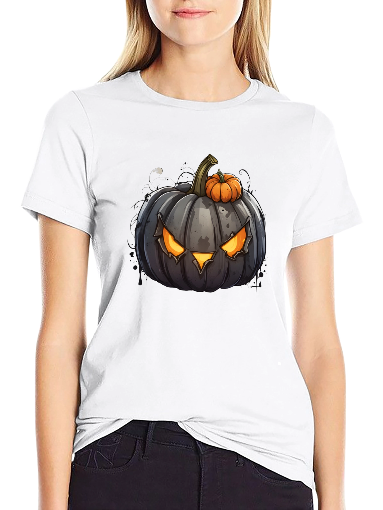 Halloween Pumpkin Graphic Tee - Mens Black T-Shirt