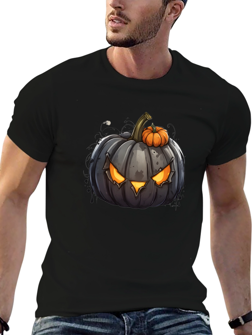 Halloween Pumpkin Graphic Tee - Mens Black T-Shirt