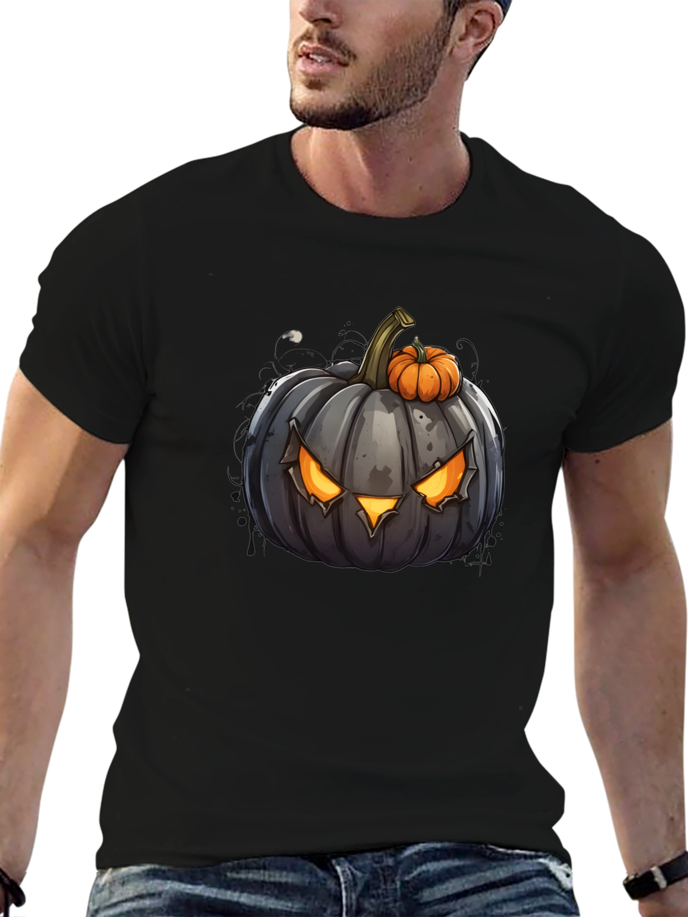 Halloween Pumpkin Graphic Tee - Mens Black T-Shirt