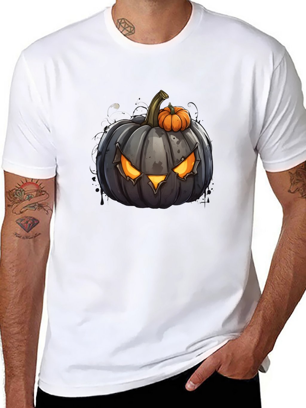 Halloween Pumpkin Graphic Tee - Mens Black T-Shirt