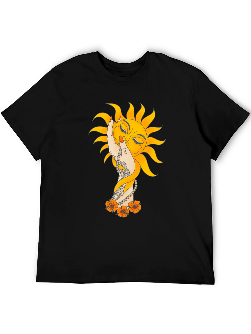 Sun Hand Graphic Tee - Stylish Black T-Shirt