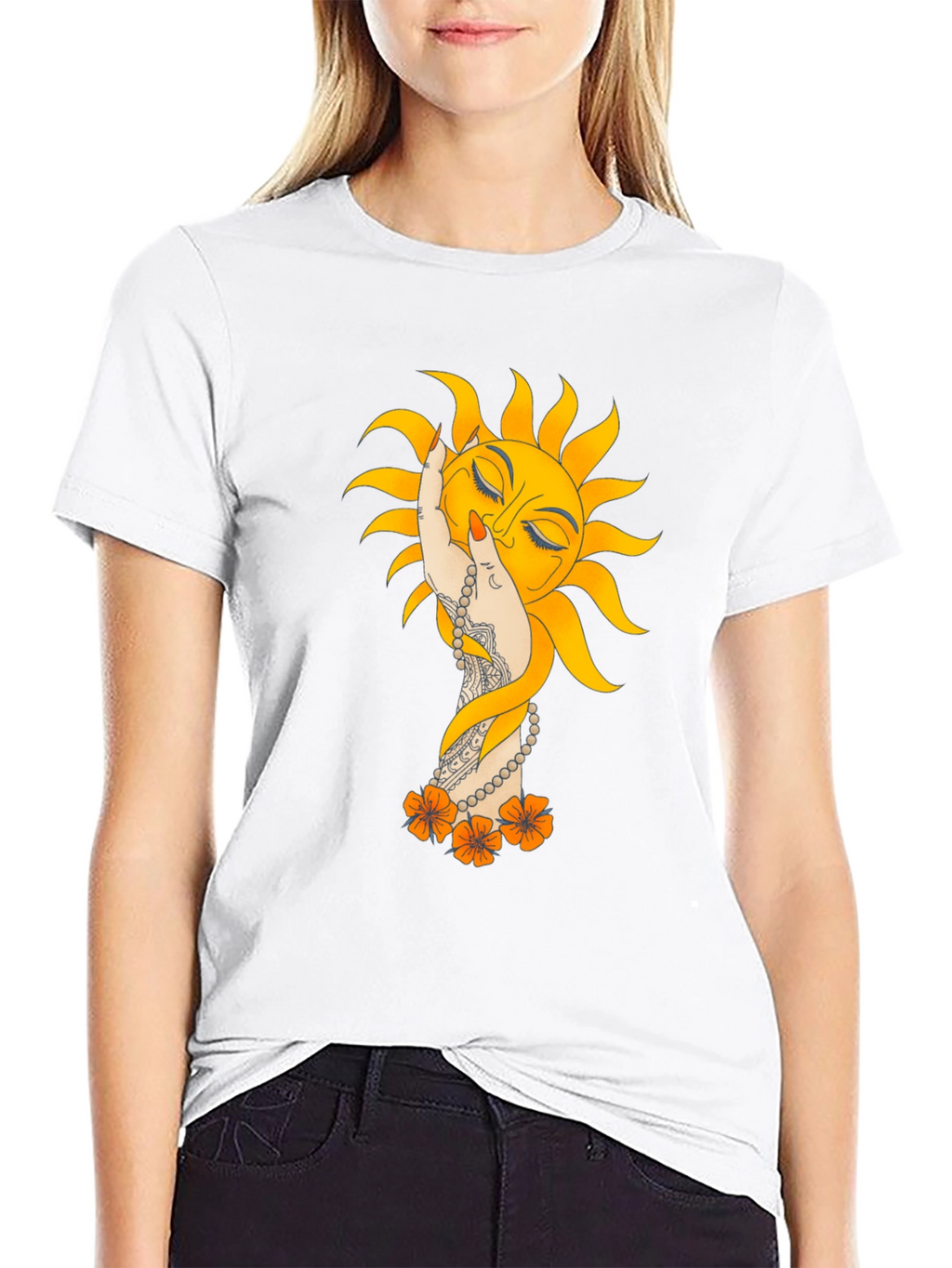 Sun Hand Graphic Tee - Stylish Black T-Shirt