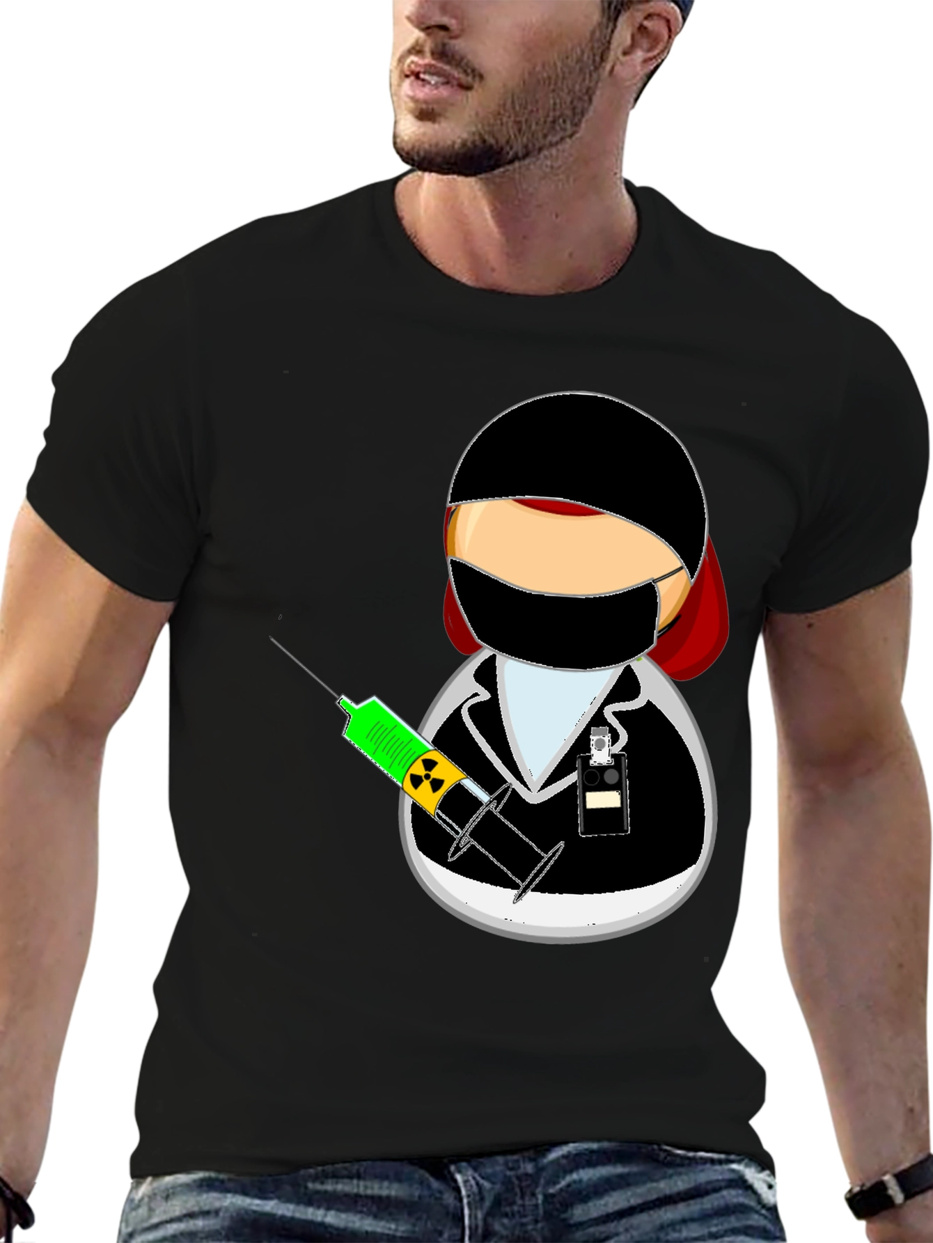 Doctor Cartoon Black T-Shirt