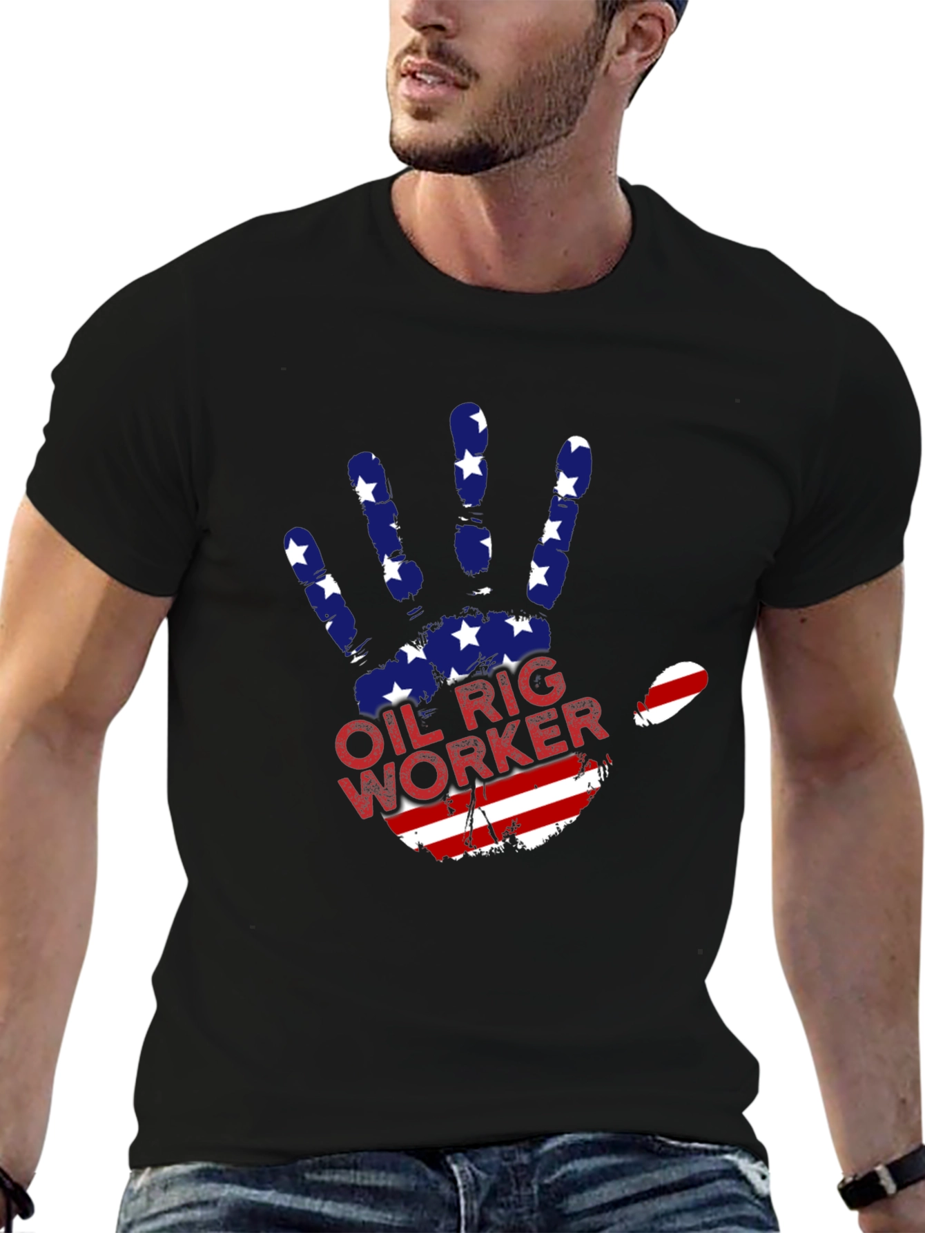 Oil Rig Worker Patriotic Hand T-Shirt
