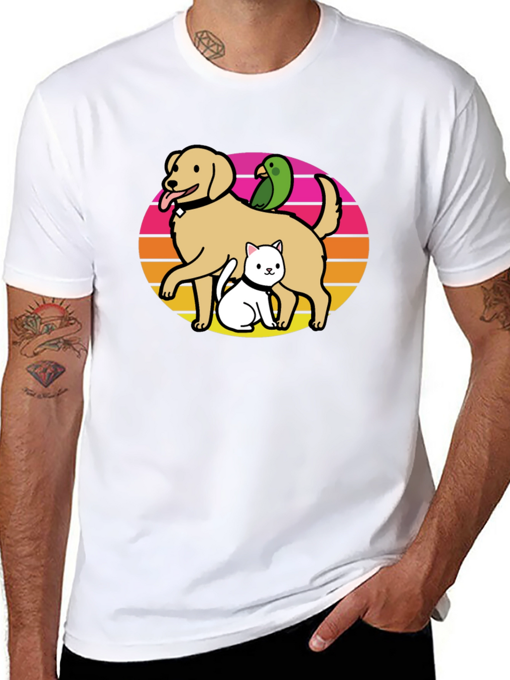 Dog Cat Bird T-Shirt: Retro Pet Lover Tee
