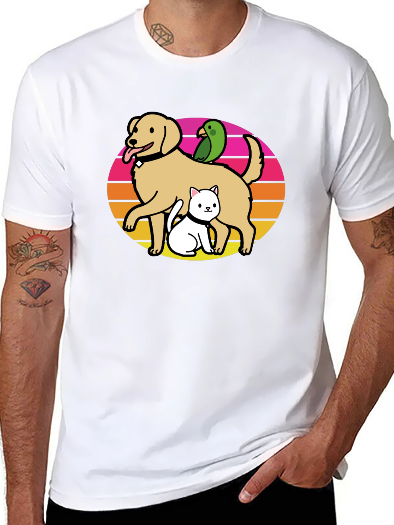 Dog Cat Bird T-Shirt: Retro Pet Lover Tee