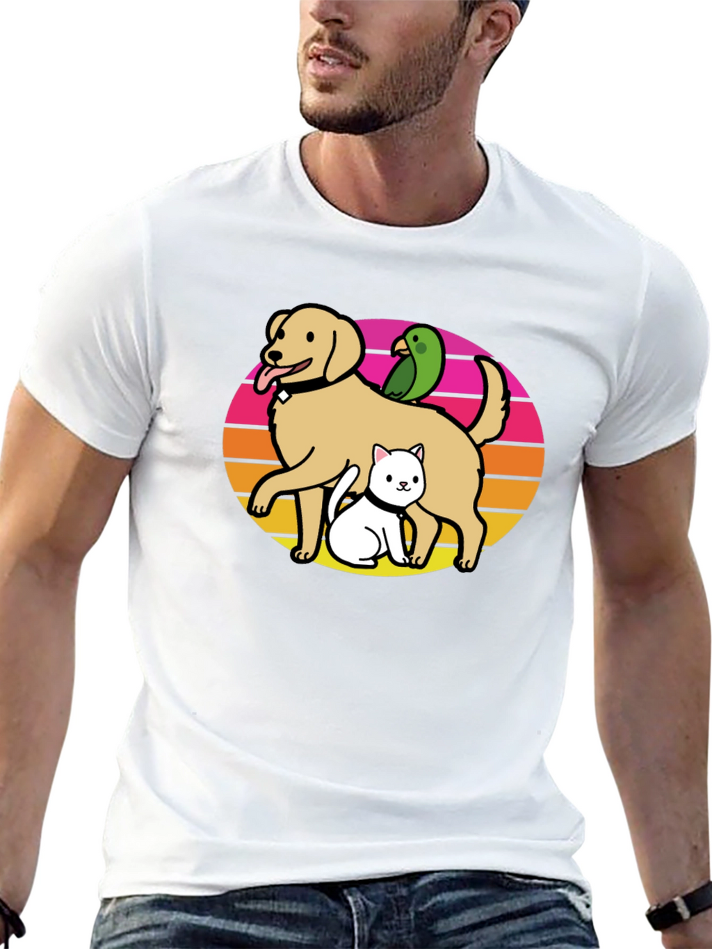 Dog Cat Bird T-Shirt: Retro Pet Lover Tee