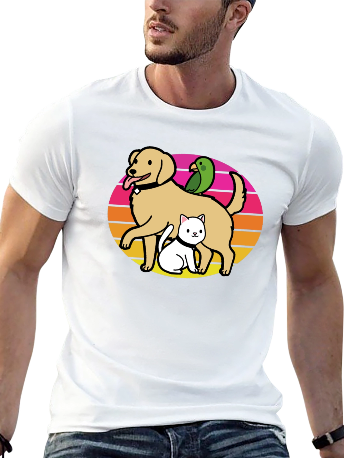 Dog Cat Bird T-Shirt: Retro Pet Lover Tee
