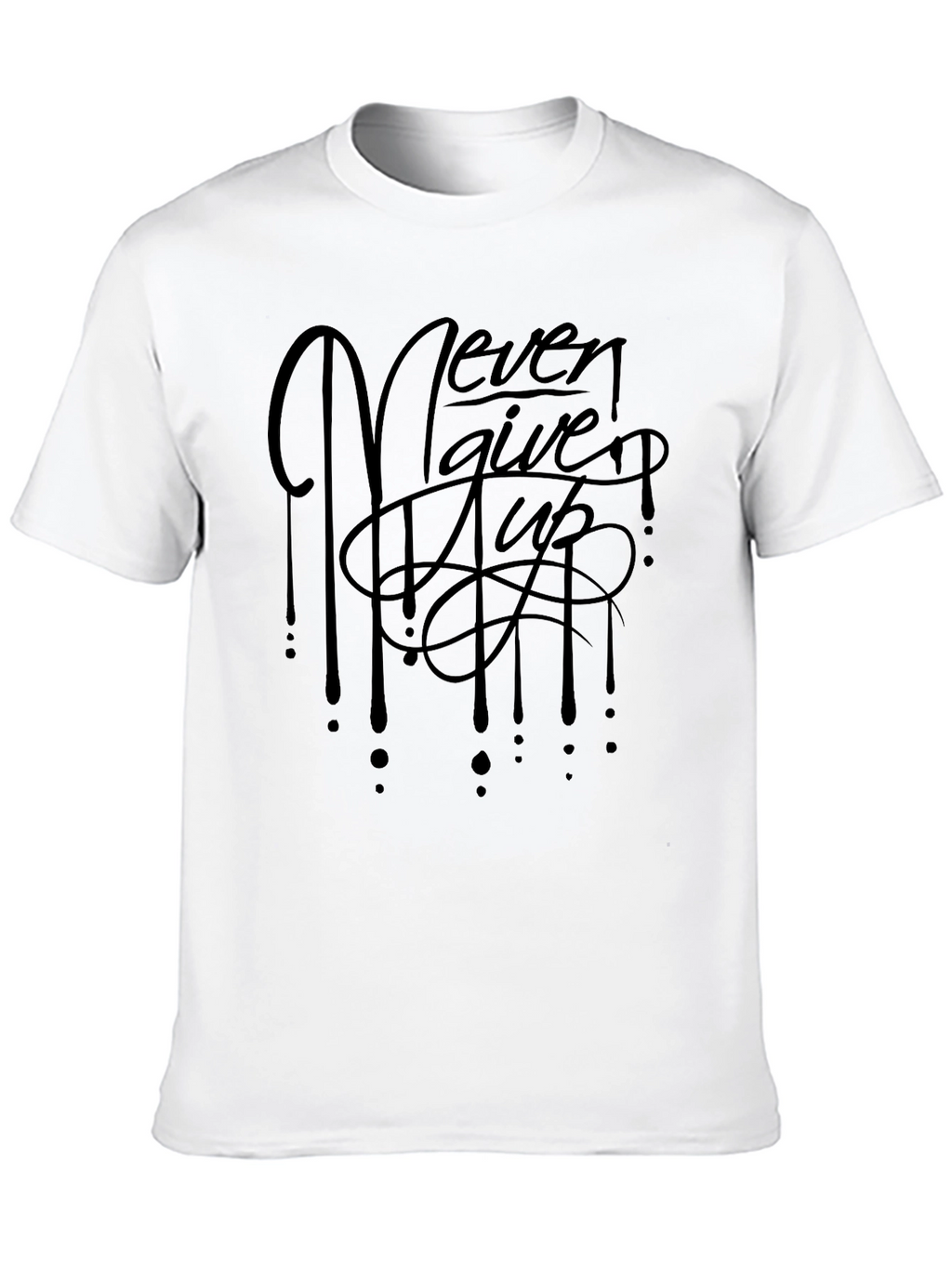 Never Give Up Black Graphic T-Shirt