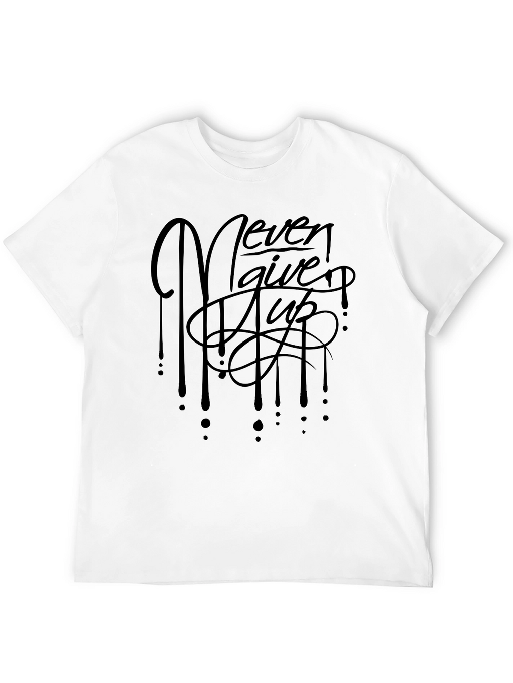 Never Give Up Black Graphic T-Shirt