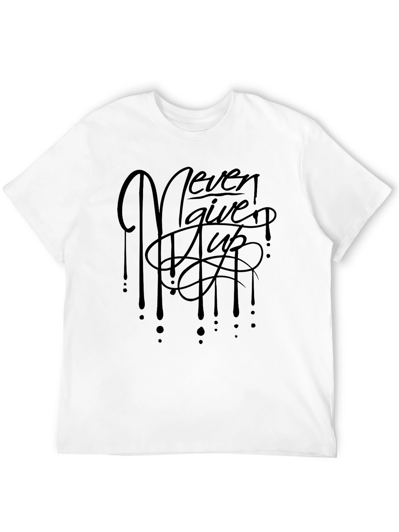 Never Give Up Black Graphic T-Shirt
