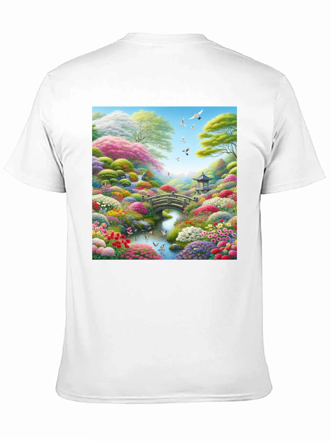Floral Garden T-Shirt: Artistic Landscape Print
