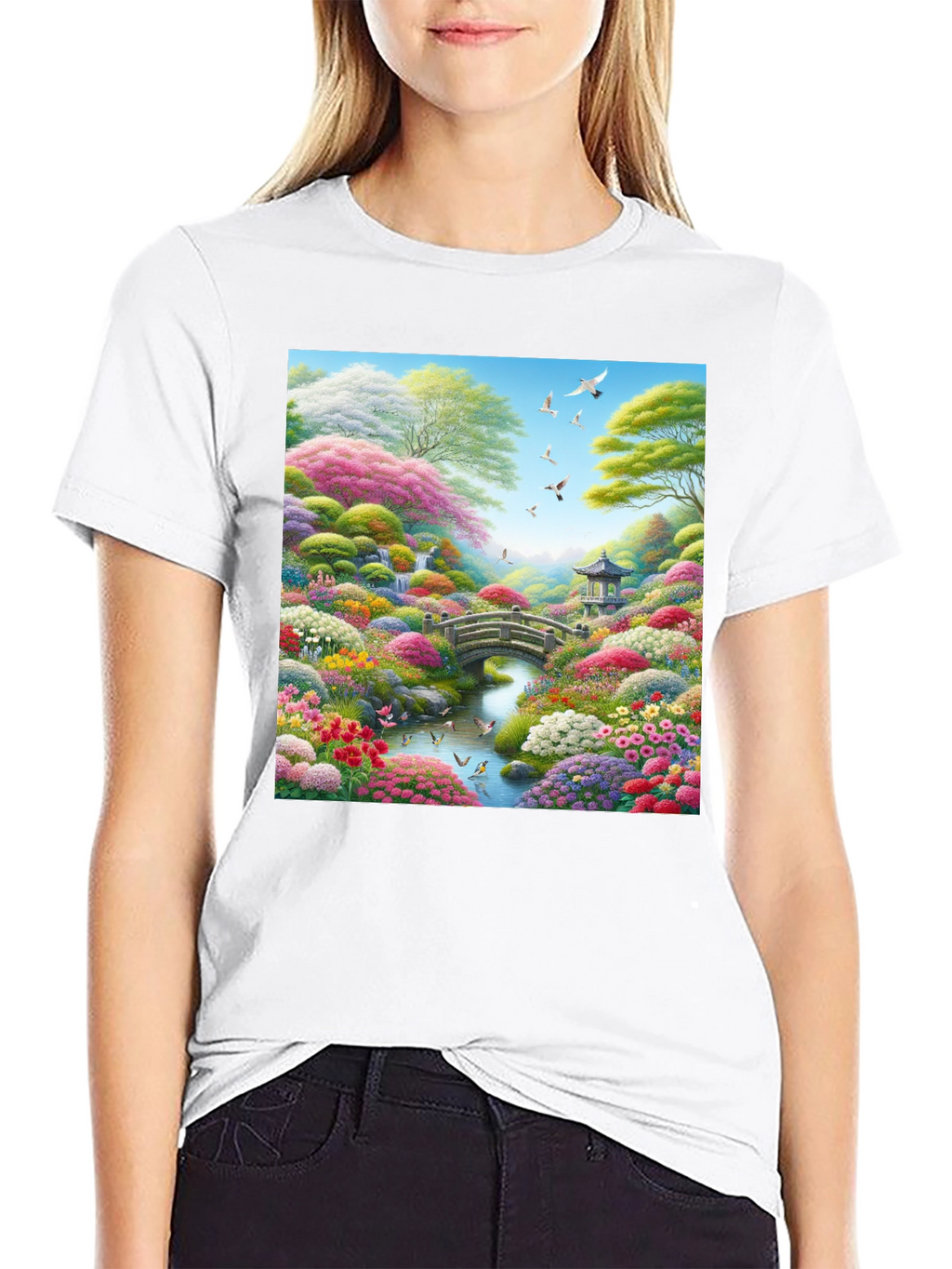 Floral Garden T-Shirt: Artistic Landscape Print