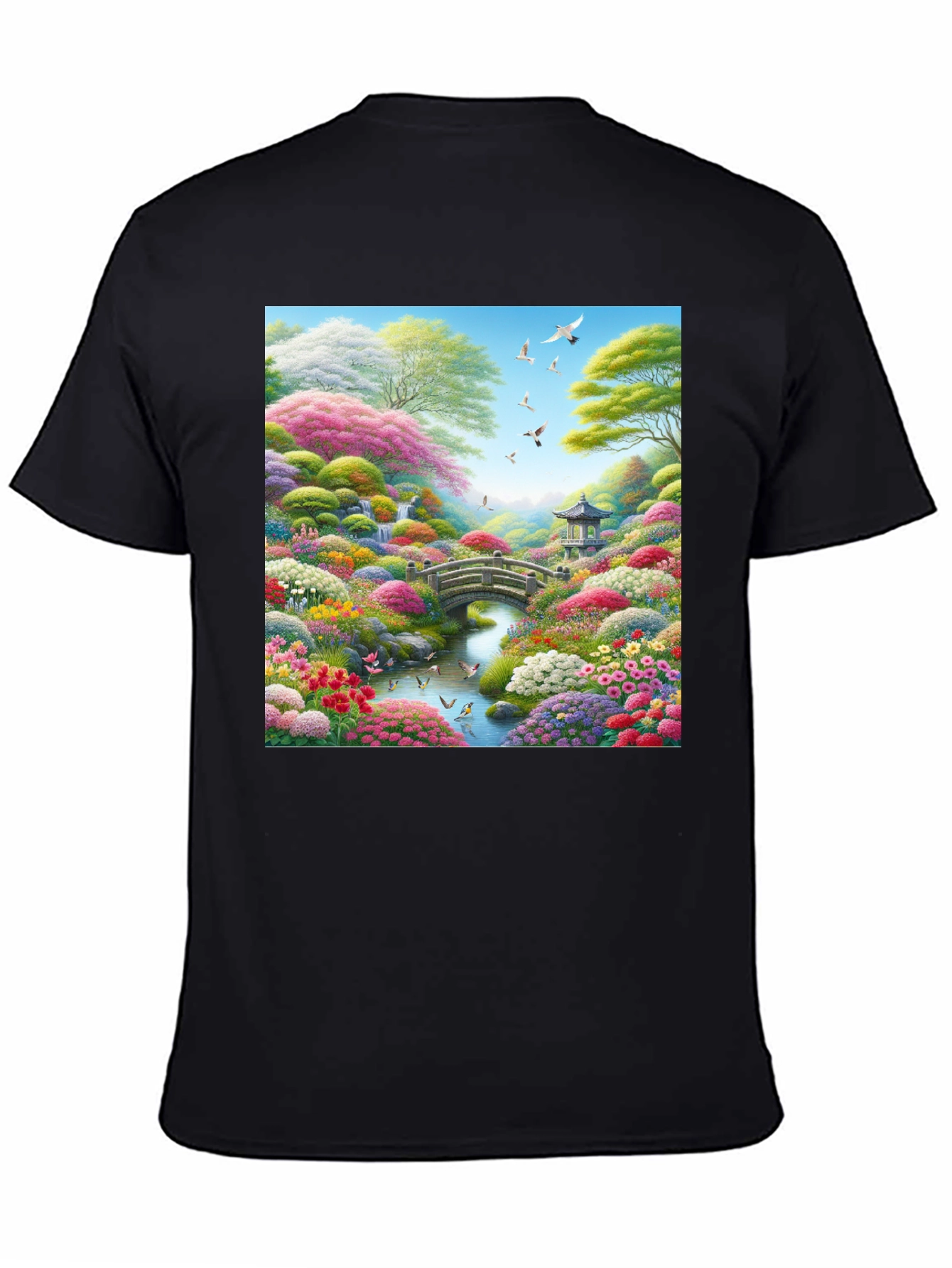 Floral Garden T-Shirt: Artistic Landscape Print