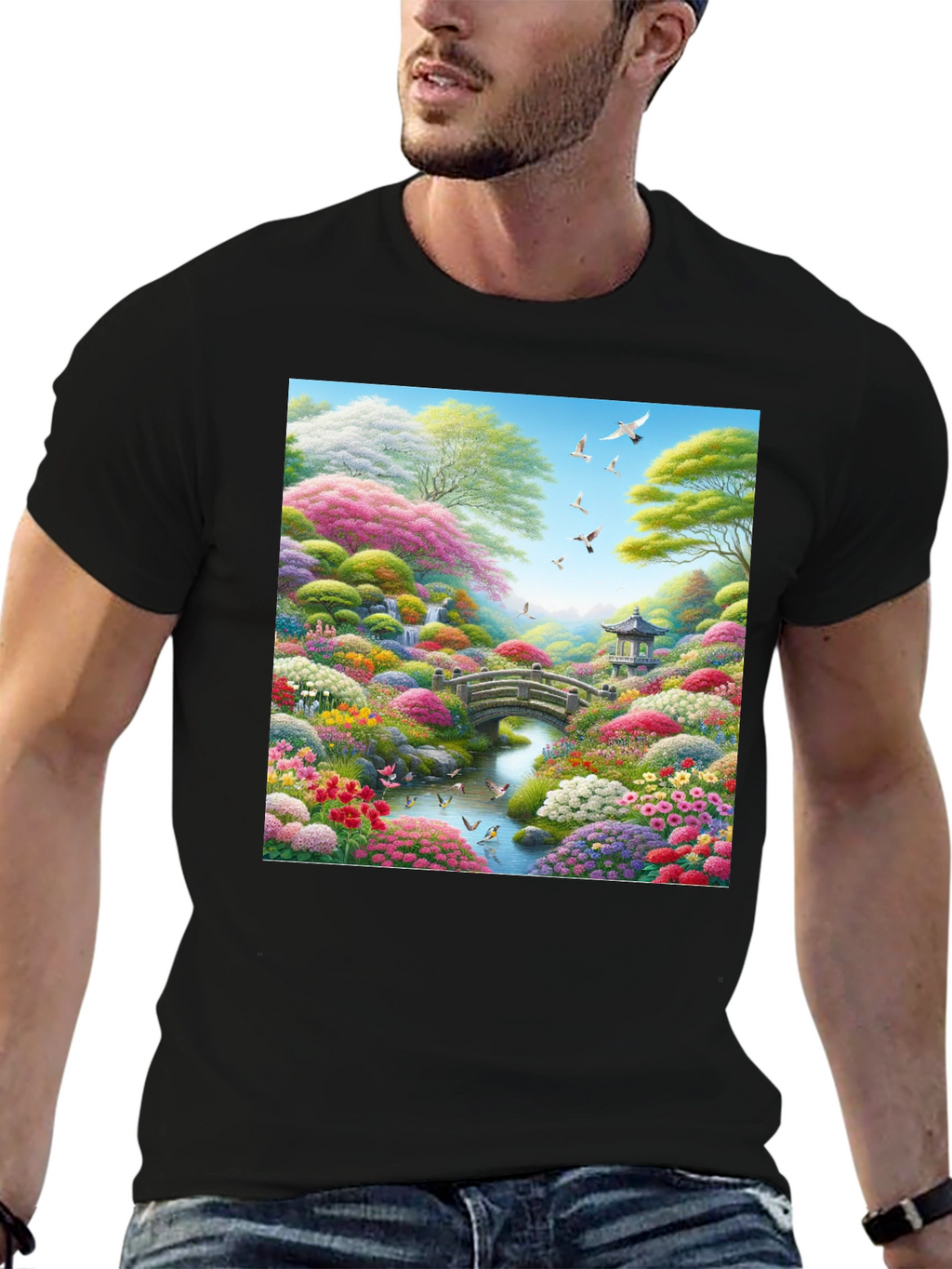 Floral Garden T-Shirt: Artistic Landscape Print