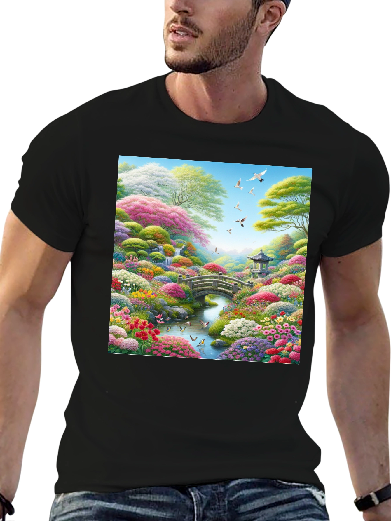 Floral Garden T-Shirt: Artistic Landscape Print