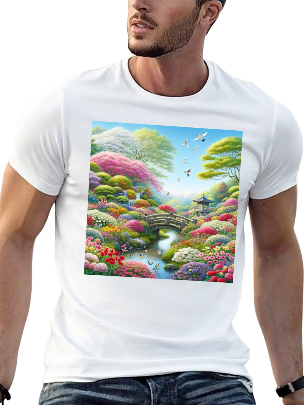Floral Garden T-Shirt: Artistic Landscape Print
