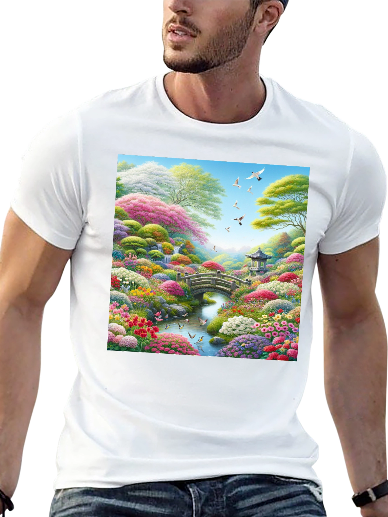 Floral Garden T-Shirt: Artistic Landscape Print