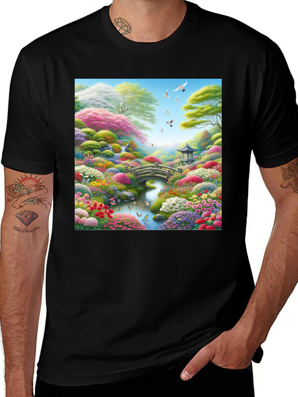 Floral Garden T-Shirt: Artistic Landscape Print