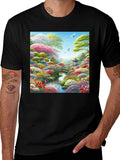 Floral Garden T-Shirt: Artistic Landscape Print