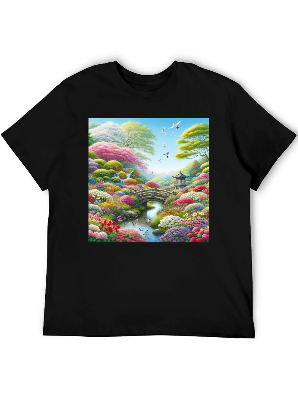 Floral Garden T-Shirt: Artistic Landscape Print