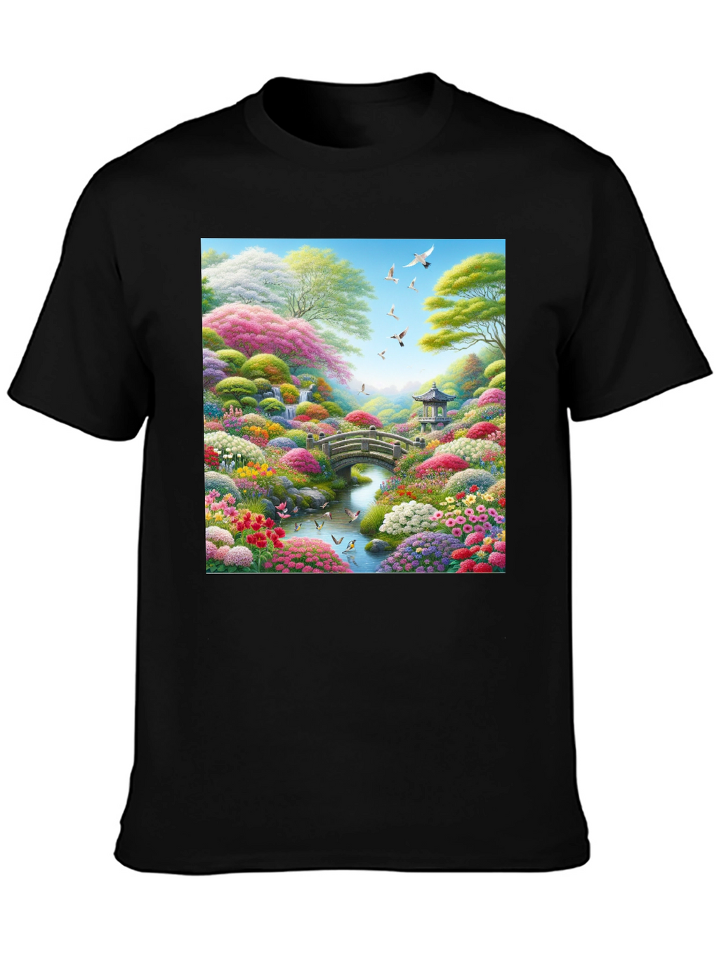 Floral Garden T-Shirt: Artistic Landscape Print