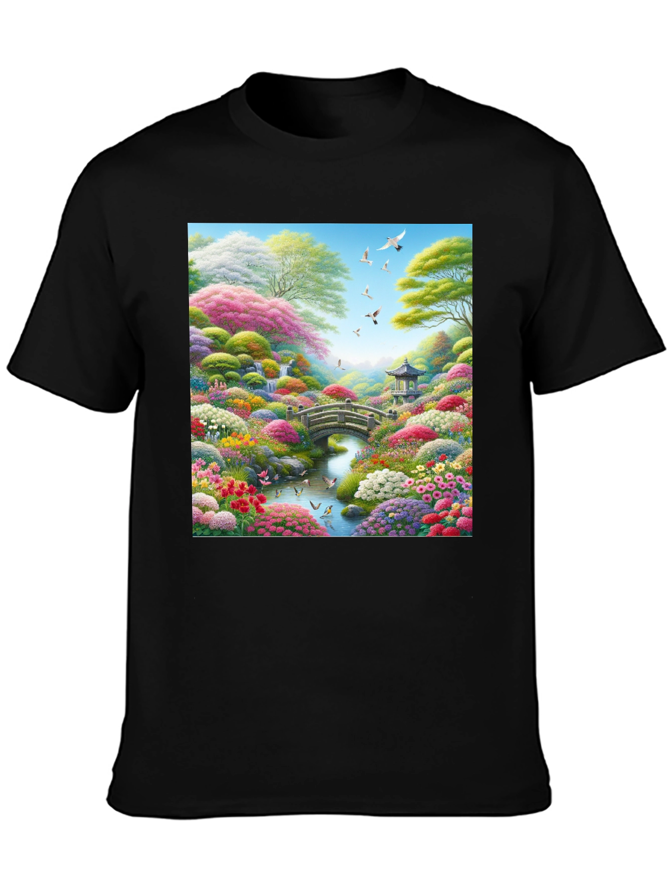 Floral Garden T-Shirt: Artistic Landscape Print