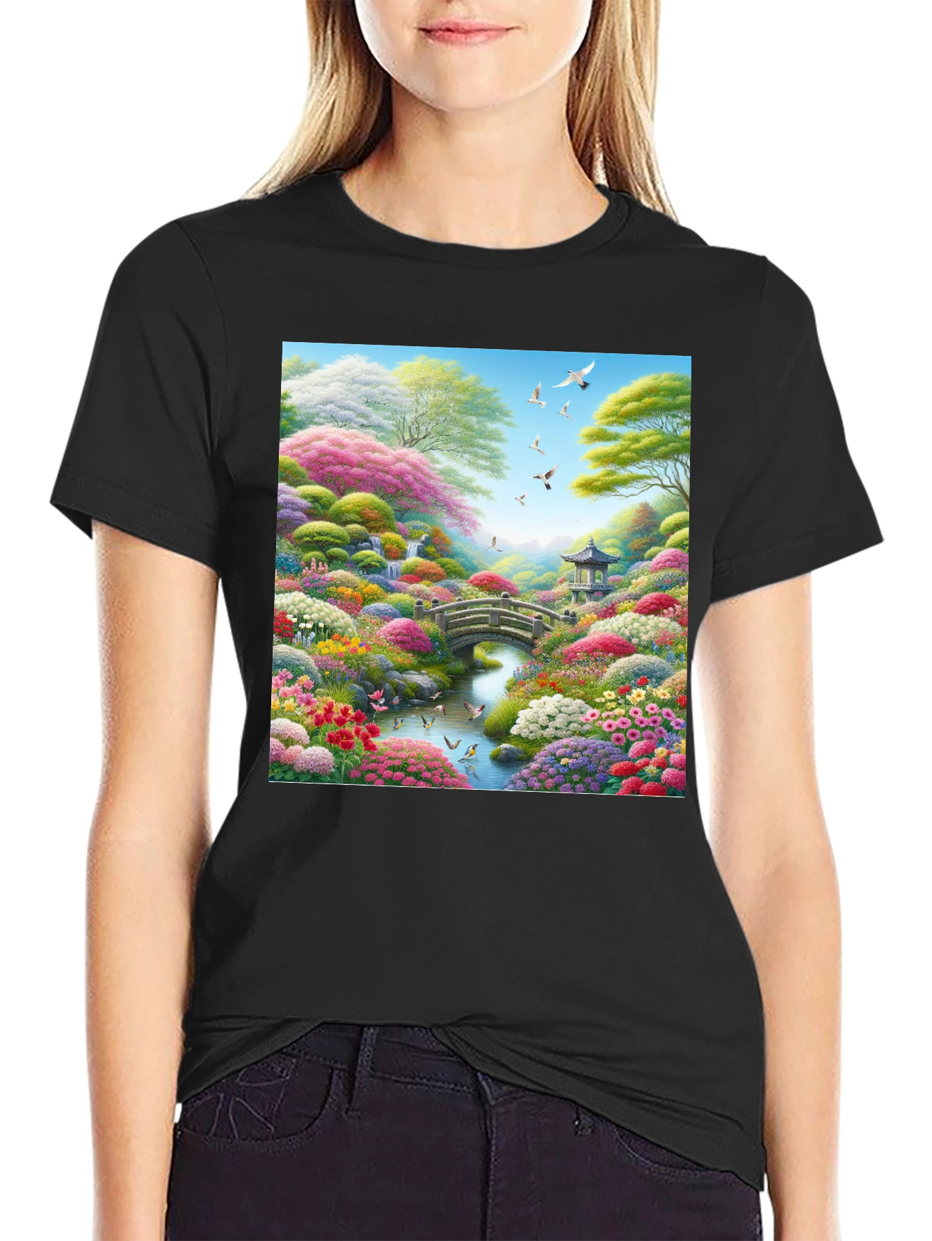 Floral Garden T-Shirt: Artistic Landscape Print