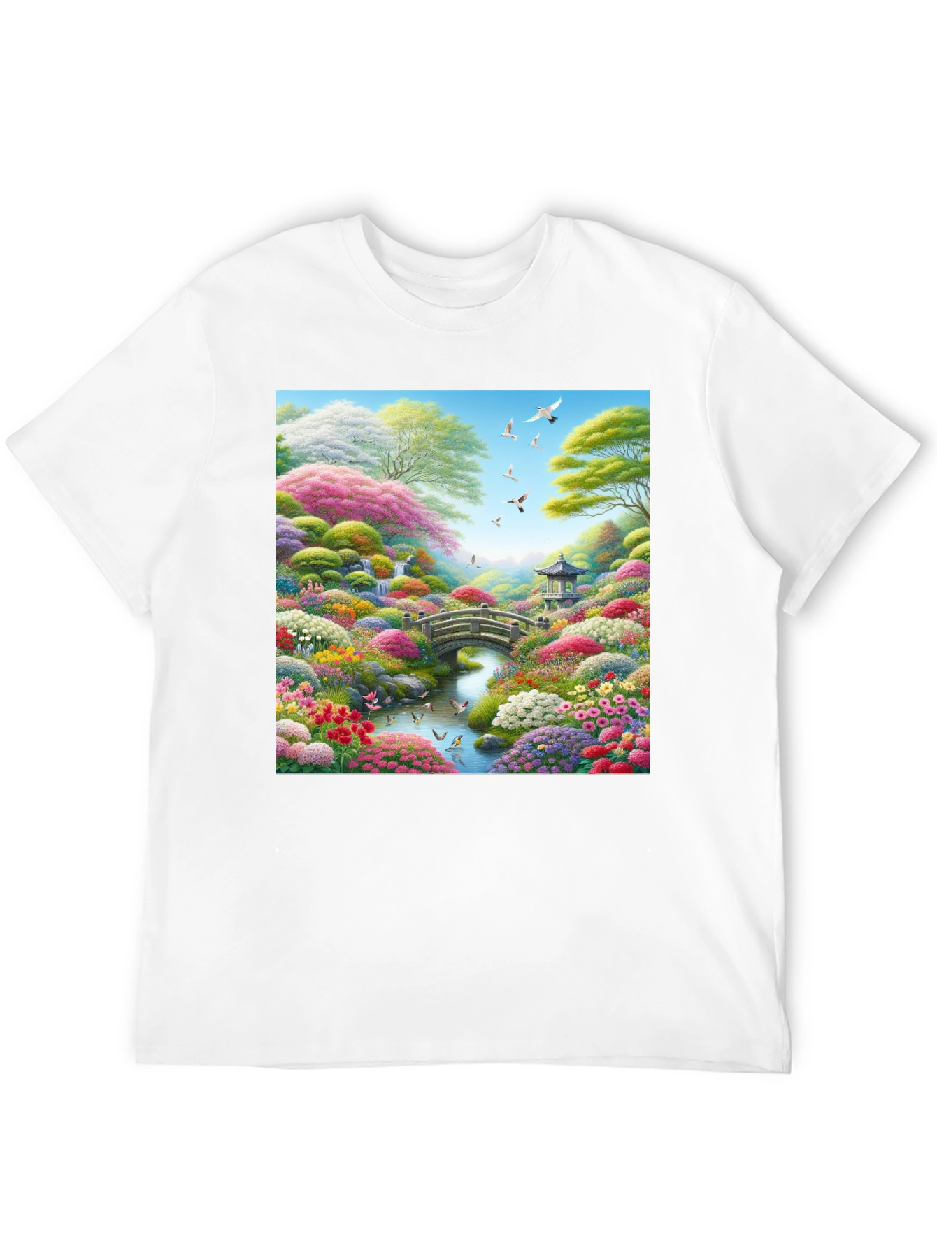 Floral Garden T-Shirt: Artistic Landscape Print