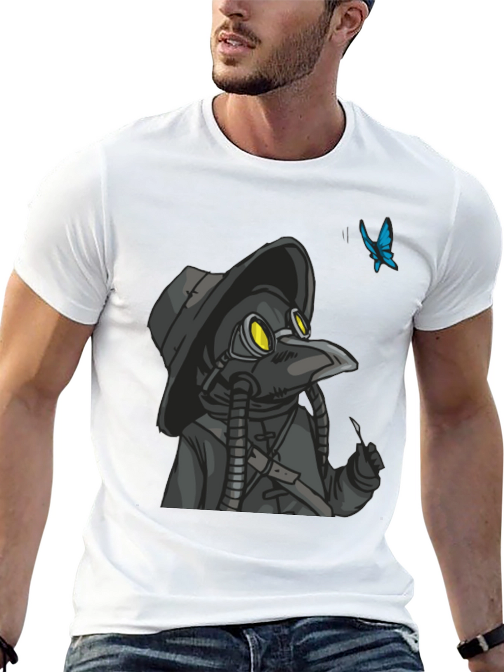 Plague Doctor Butterfly Graphic T-Shirt - Black