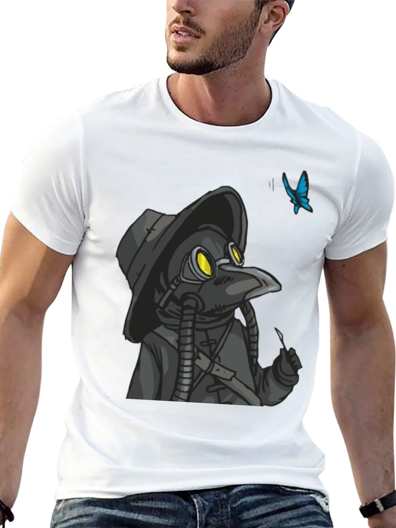 Plague Doctor Butterfly Graphic T-Shirt - Black