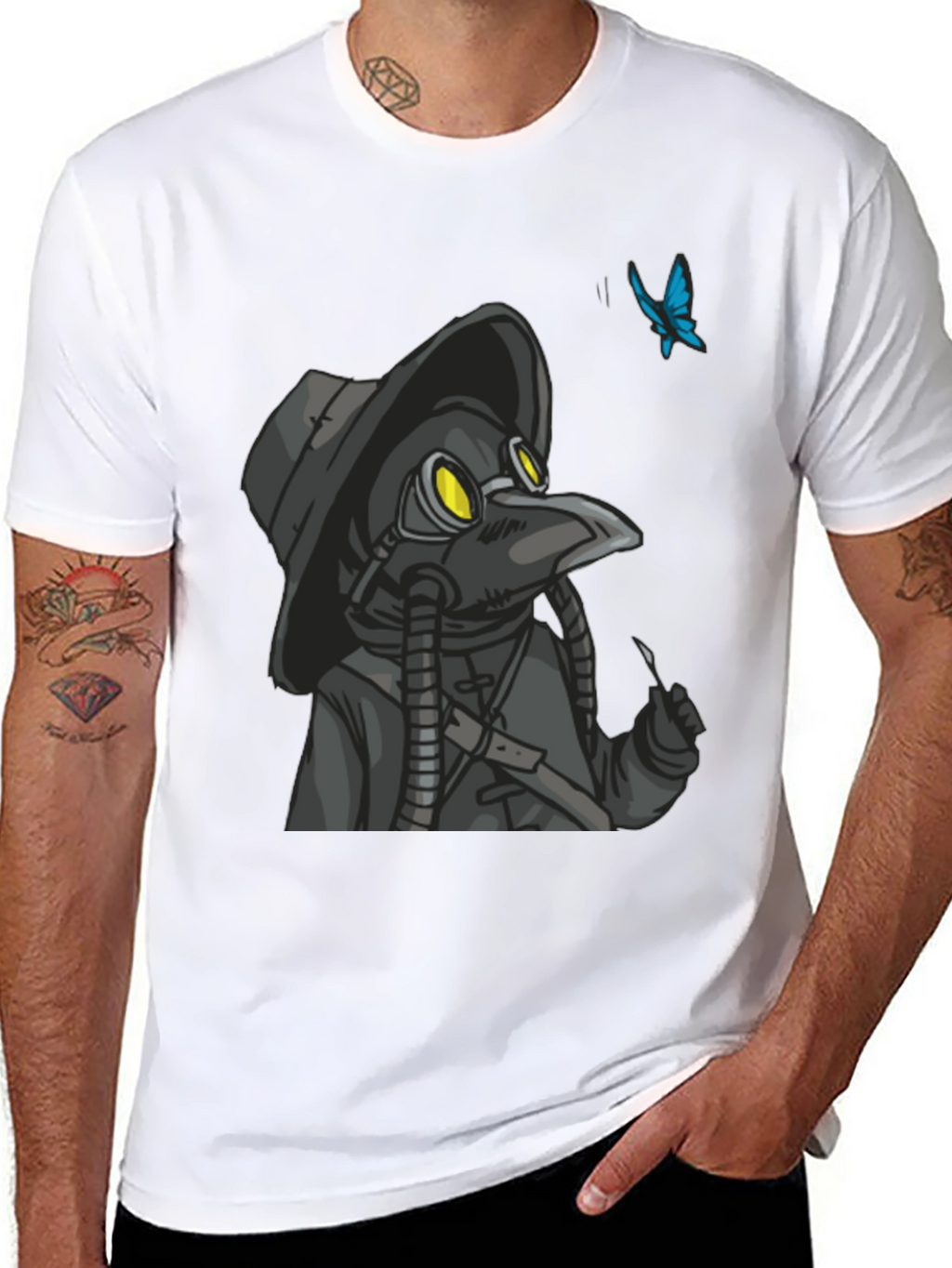 Plague Doctor Butterfly Graphic T-Shirt - Black