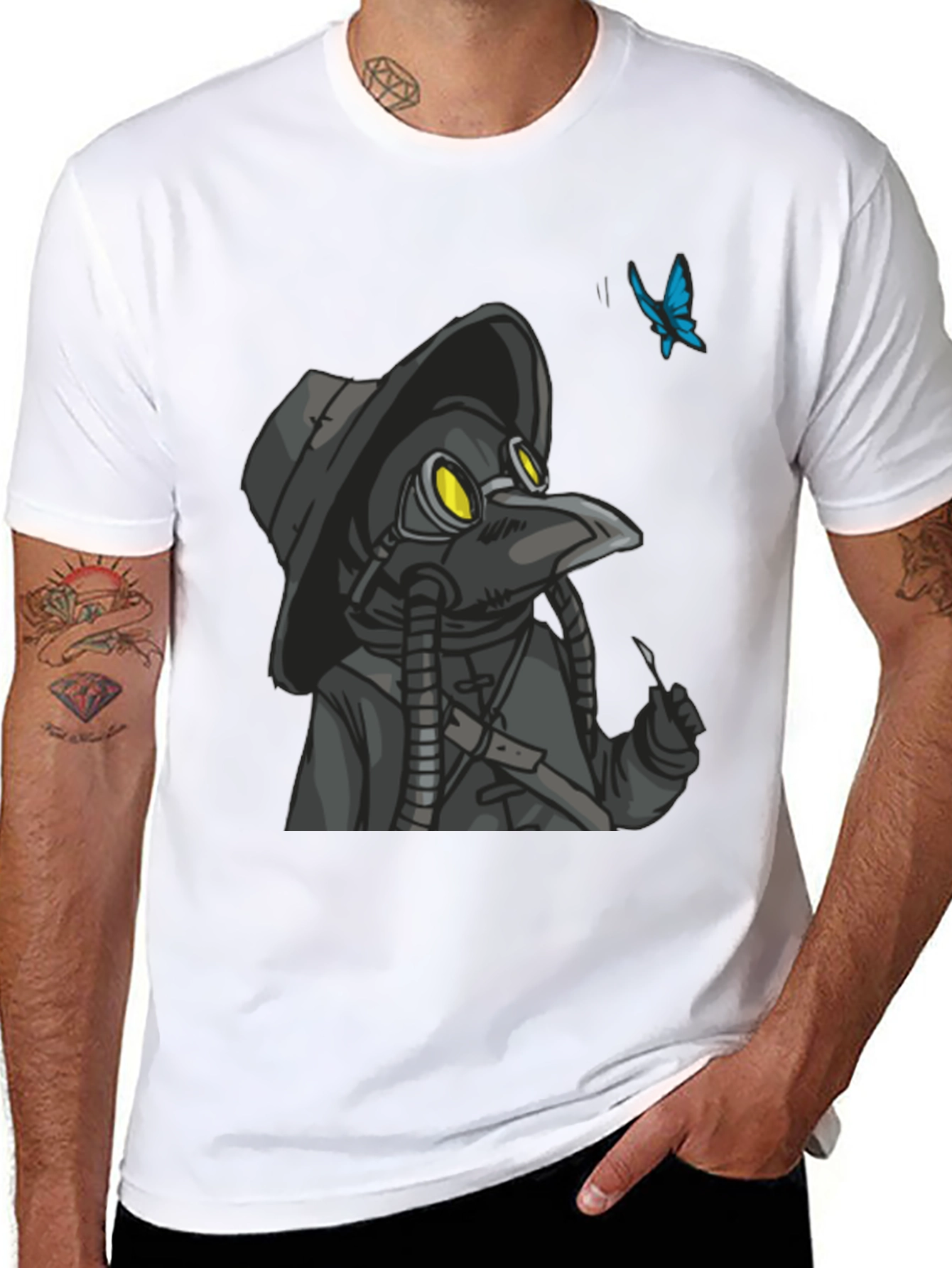 Plague Doctor Butterfly Graphic T-Shirt - Black