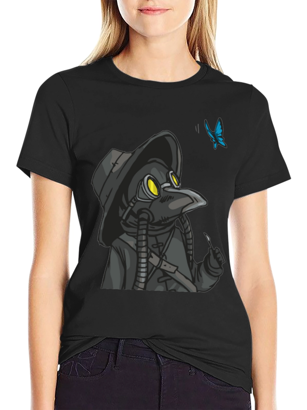 Plague Doctor Butterfly Graphic T-Shirt - Black