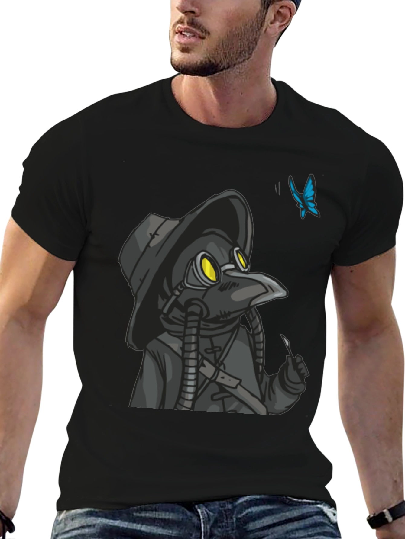 Plague Doctor Butterfly Graphic T-Shirt - Black