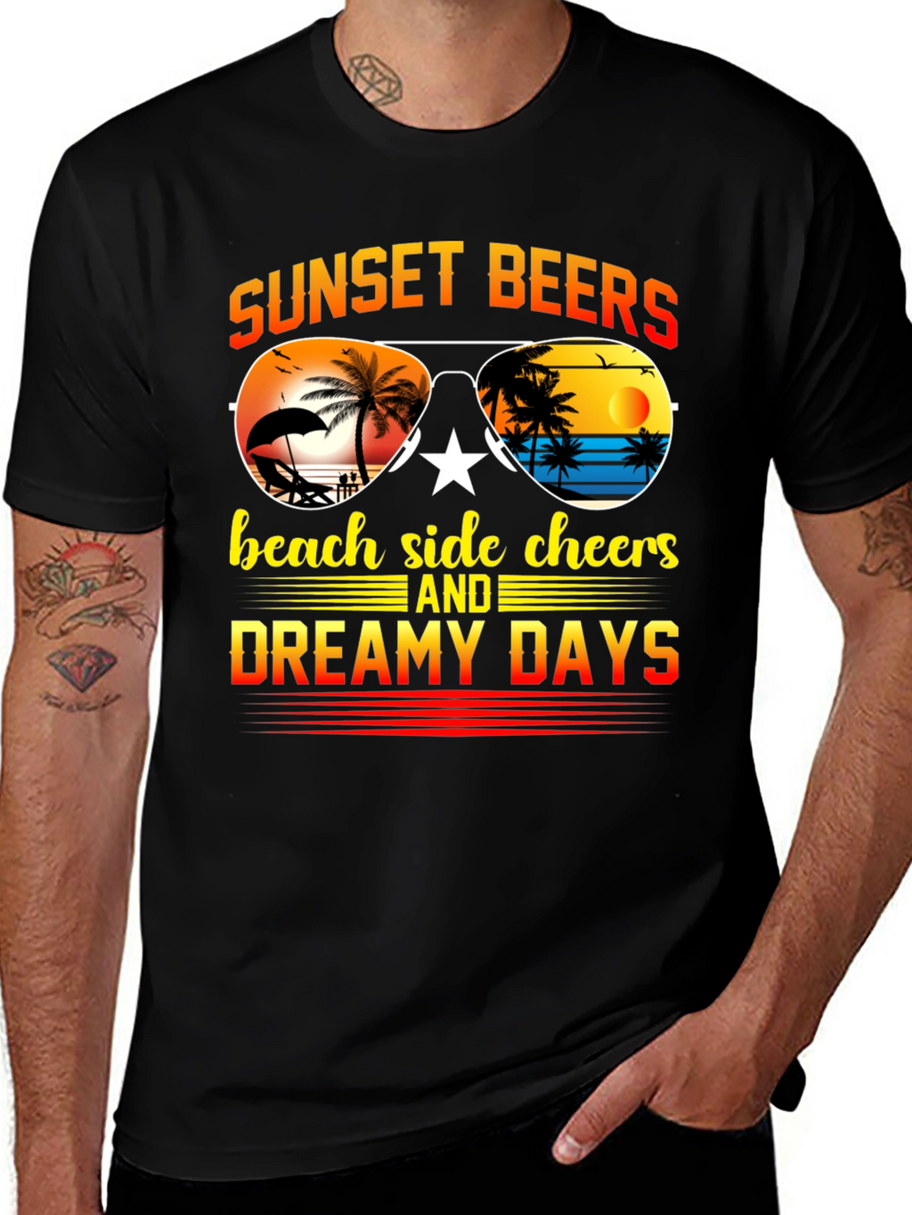 Sunset Beers Beach T-Shirt - Dreamy Days Tee