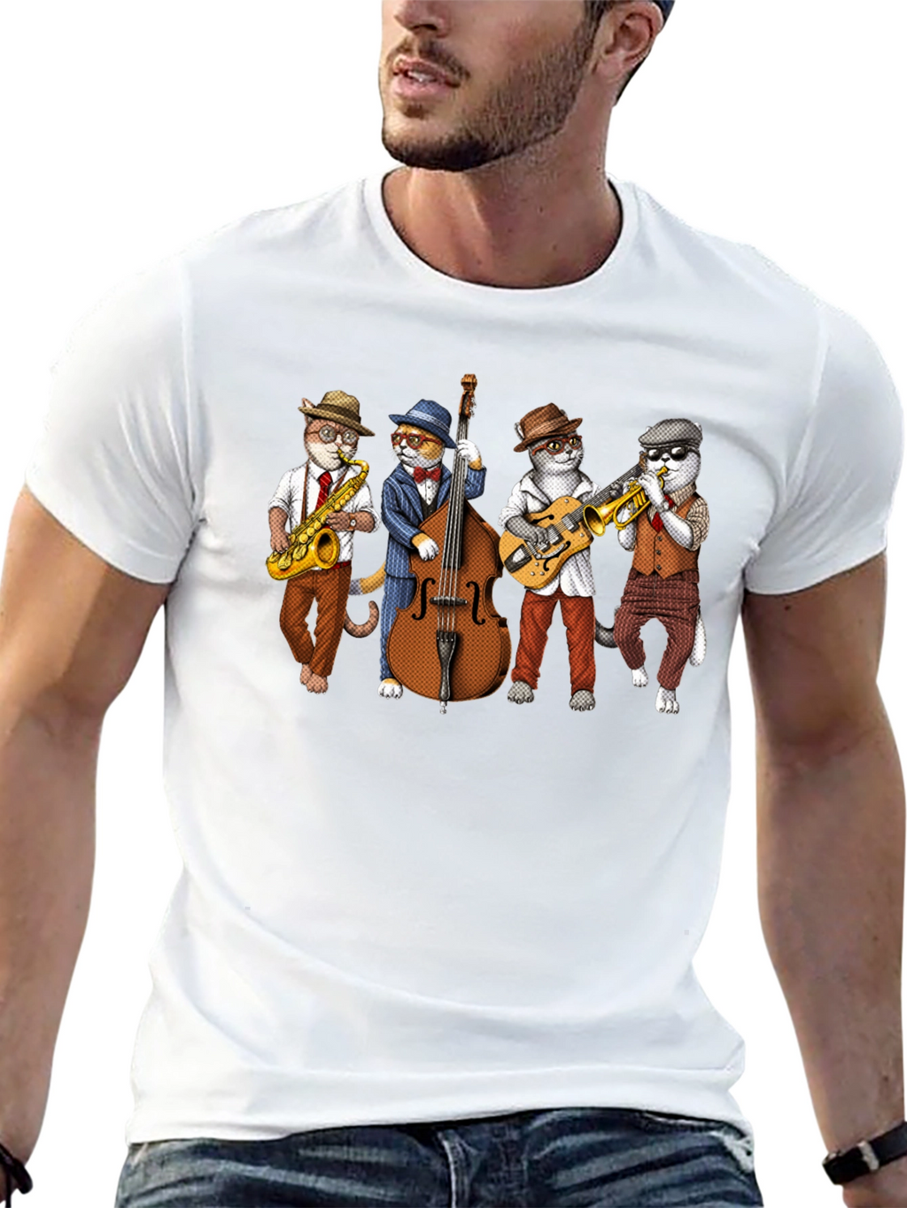 Jazz Cats Black T-Shirt - Musical Felines Tee