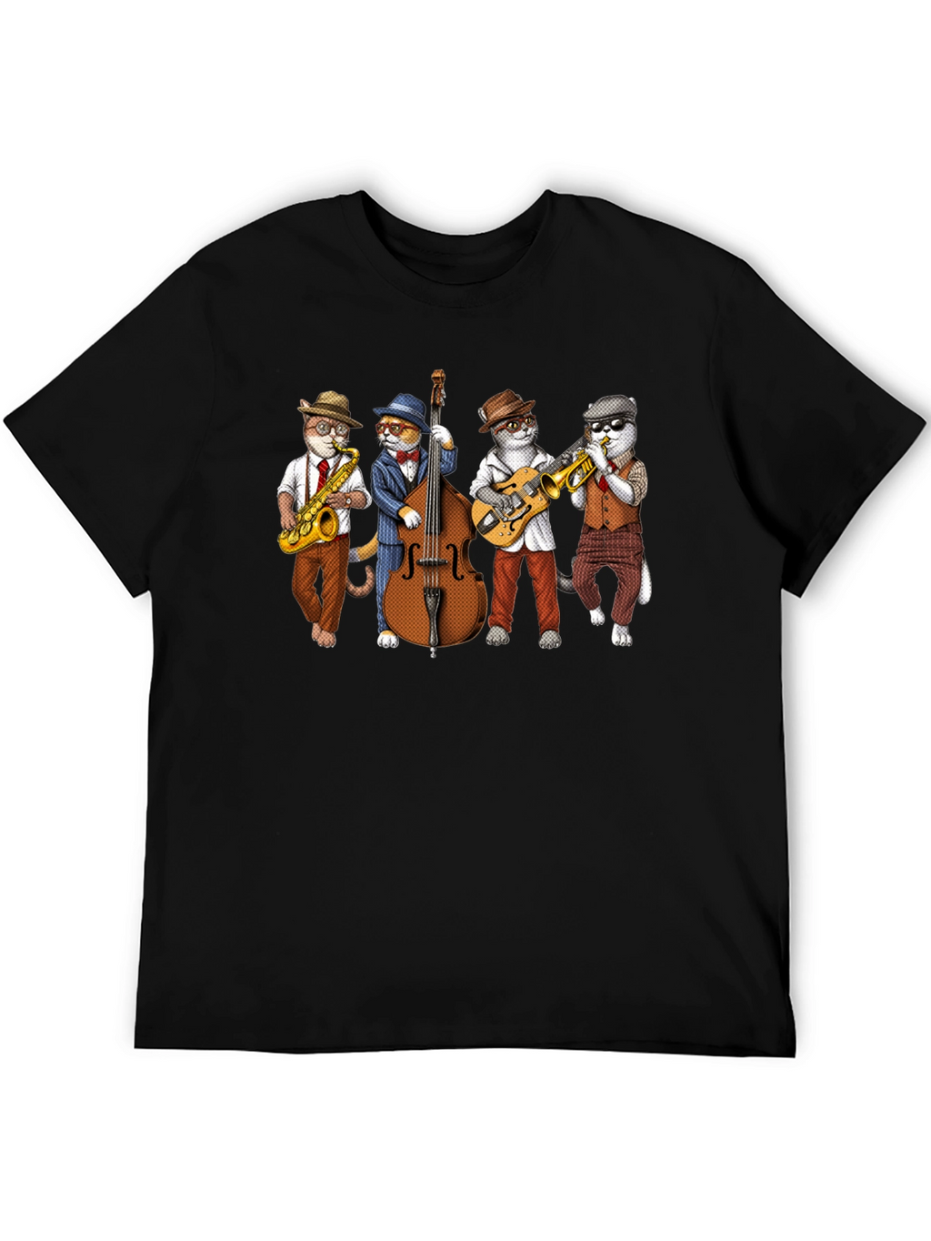 Jazz Cats Black T-Shirt - Musical Felines Tee