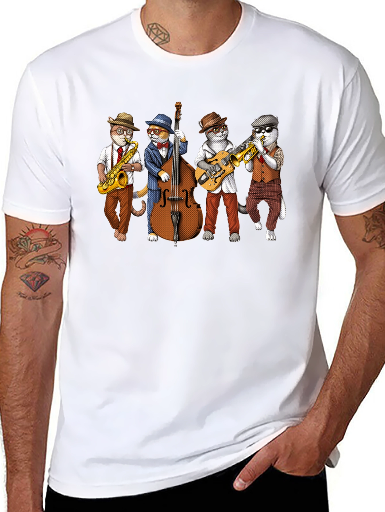 Jazz Cats Black T-Shirt - Musical Felines Tee