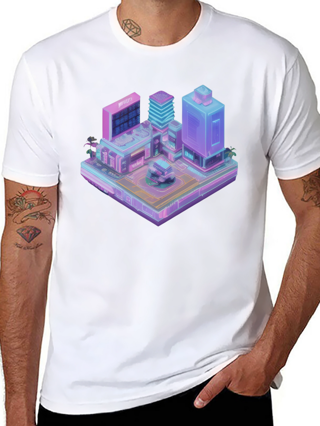 Cyberpunk City T-Shirt - Isometric Vaporwave Style