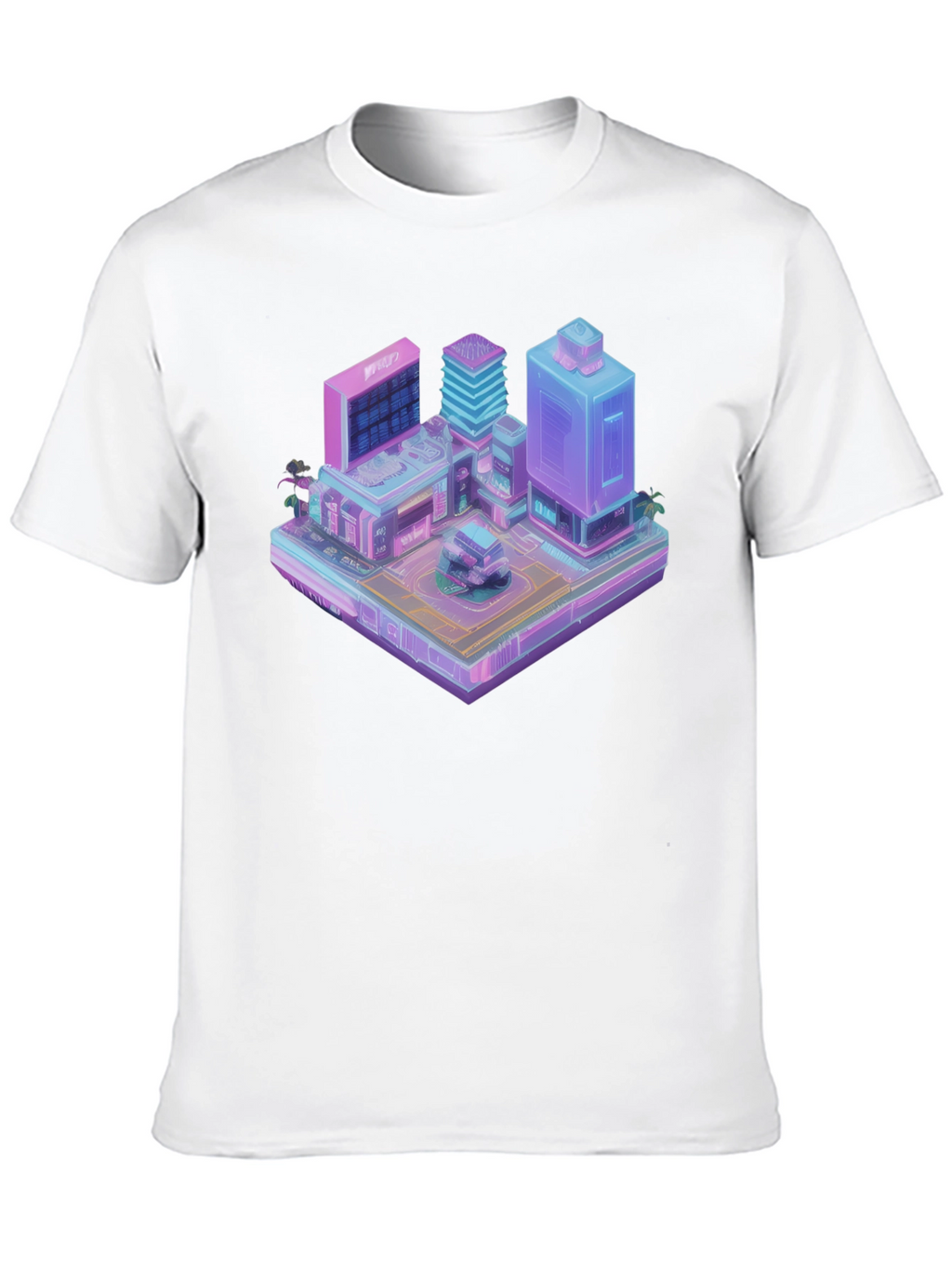 Cyberpunk City T-Shirt - Isometric Vaporwave Style
