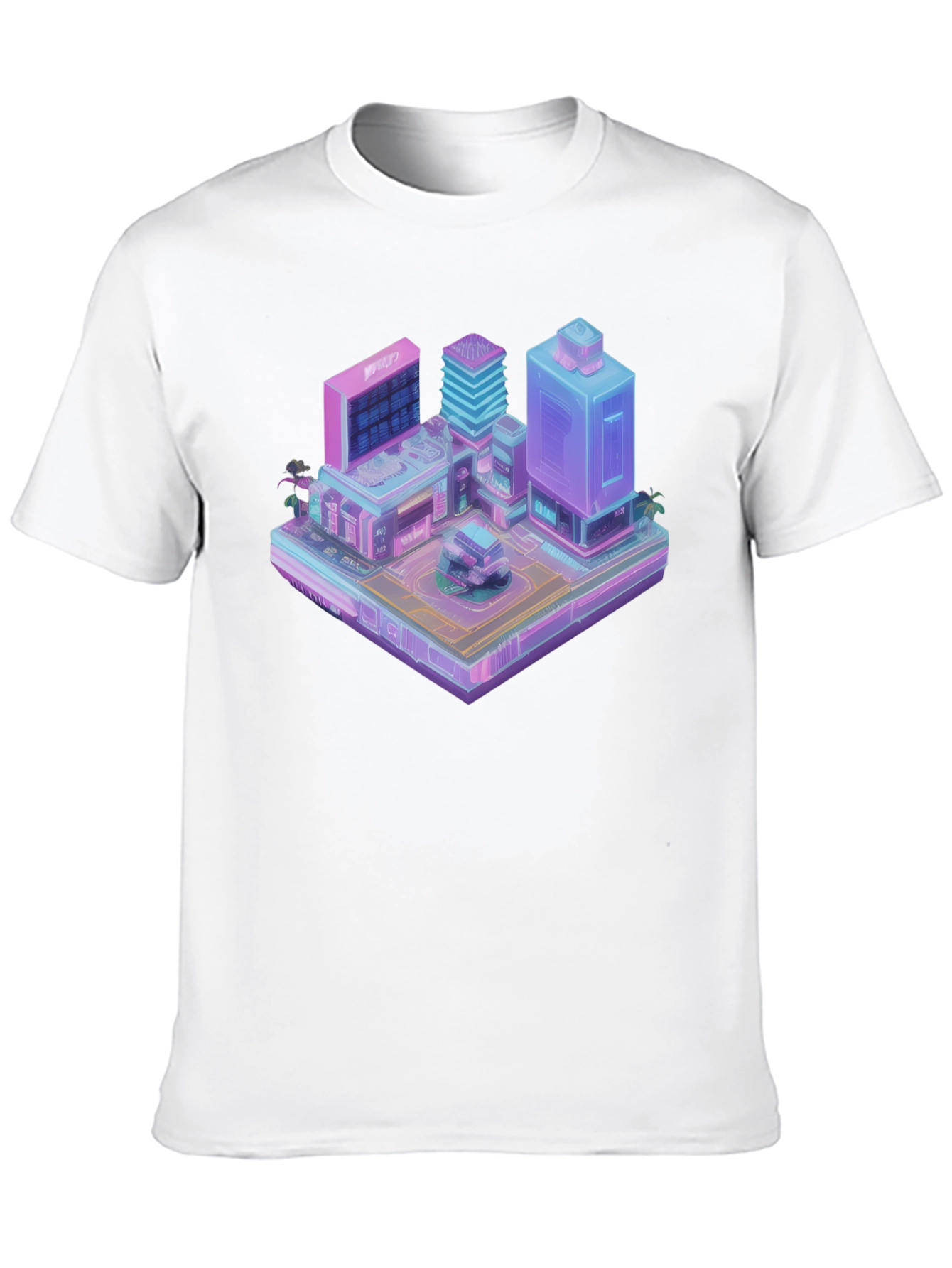 Cyberpunk City T-Shirt - Isometric Vaporwave Style