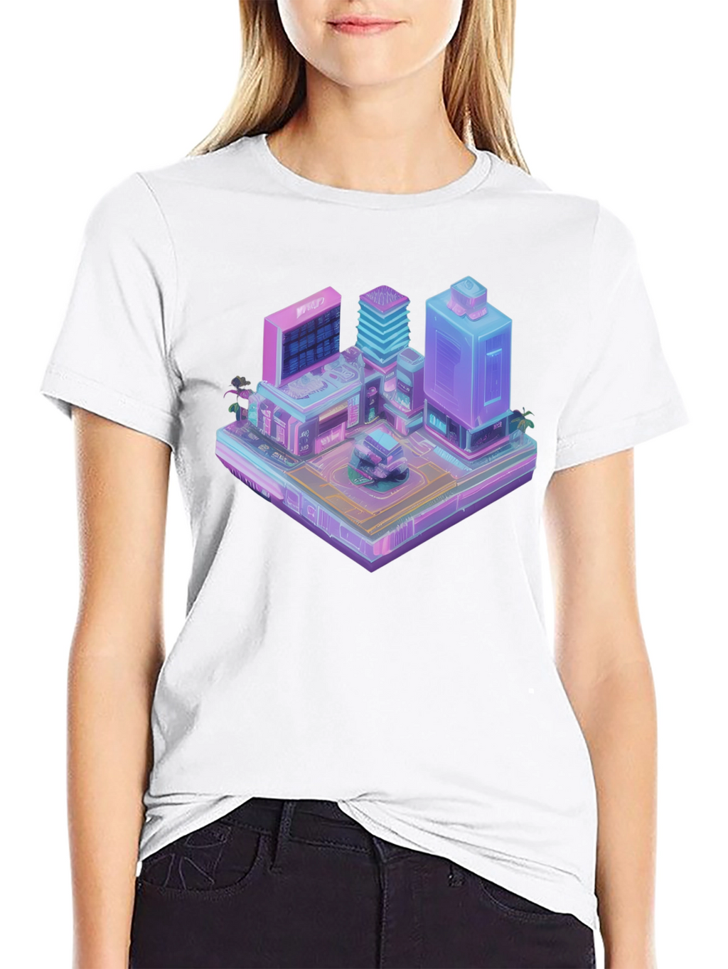 Cyberpunk City T-Shirt - Isometric Vaporwave Style