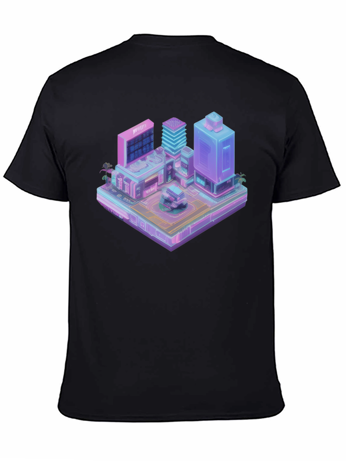 Cyberpunk City T-Shirt - Isometric Vaporwave Style