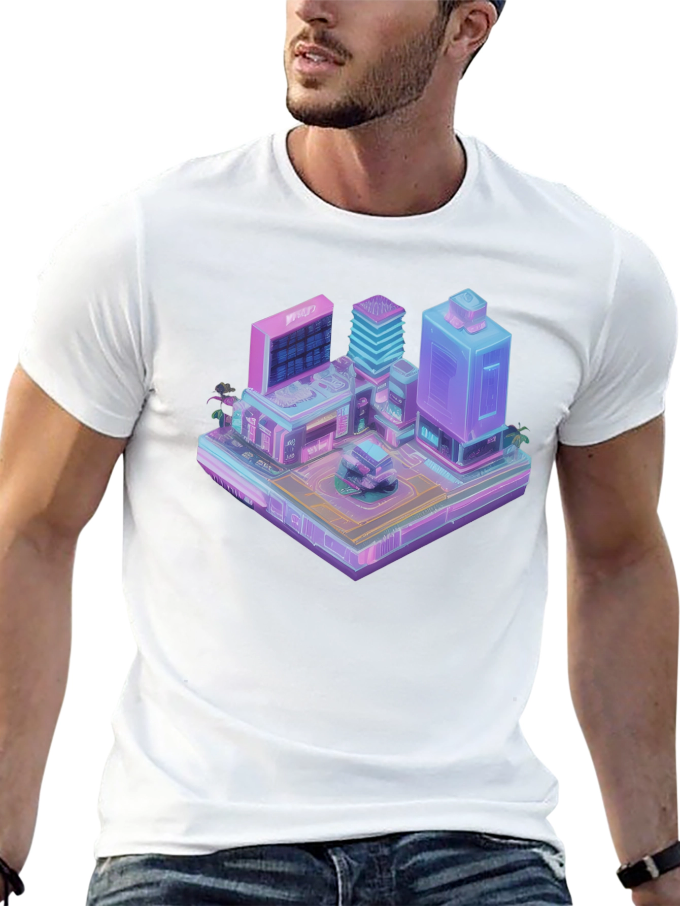 Cyberpunk City T-Shirt - Isometric Vaporwave Style