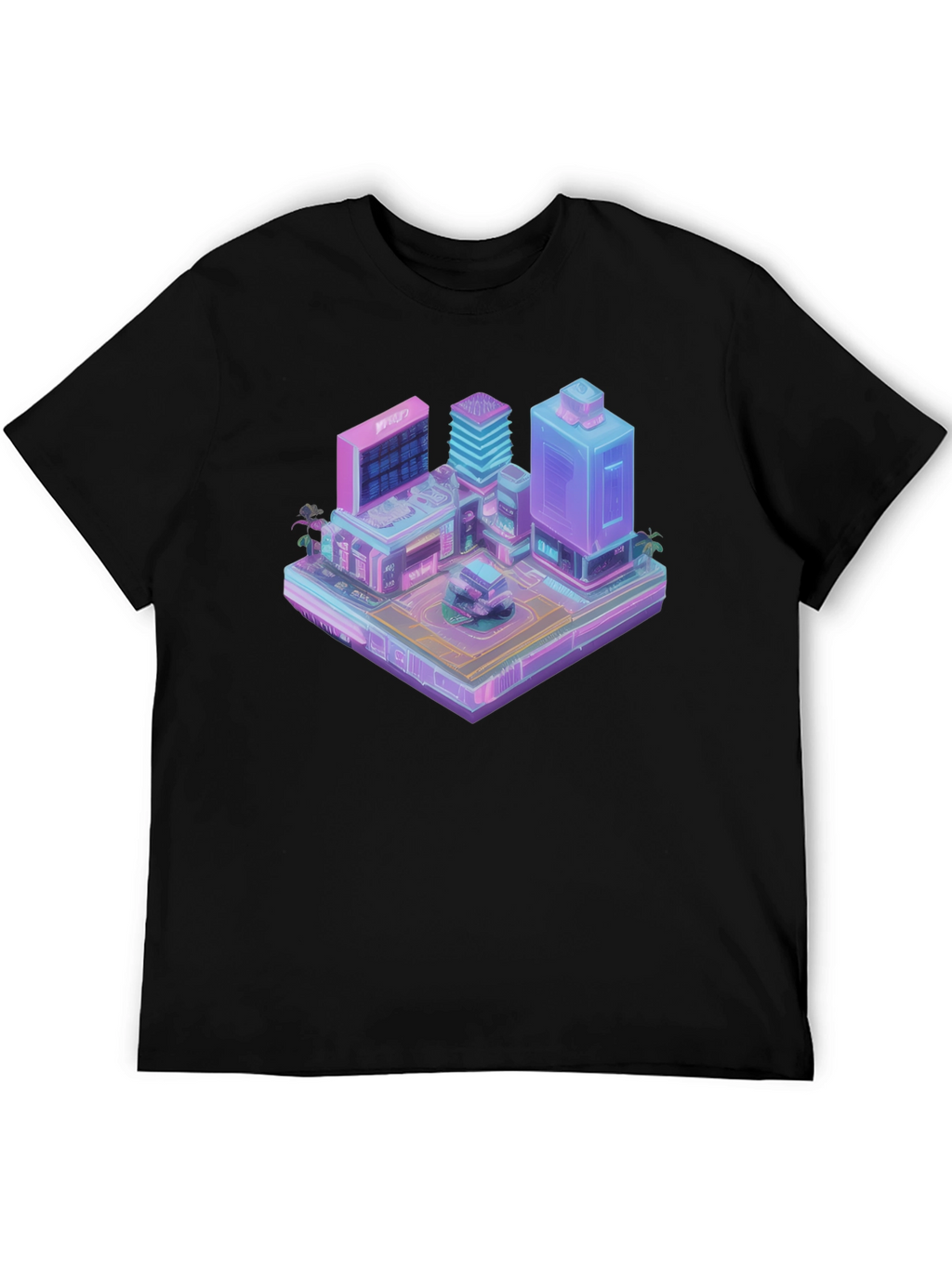 Cyberpunk City T-Shirt - Isometric Vaporwave Style
