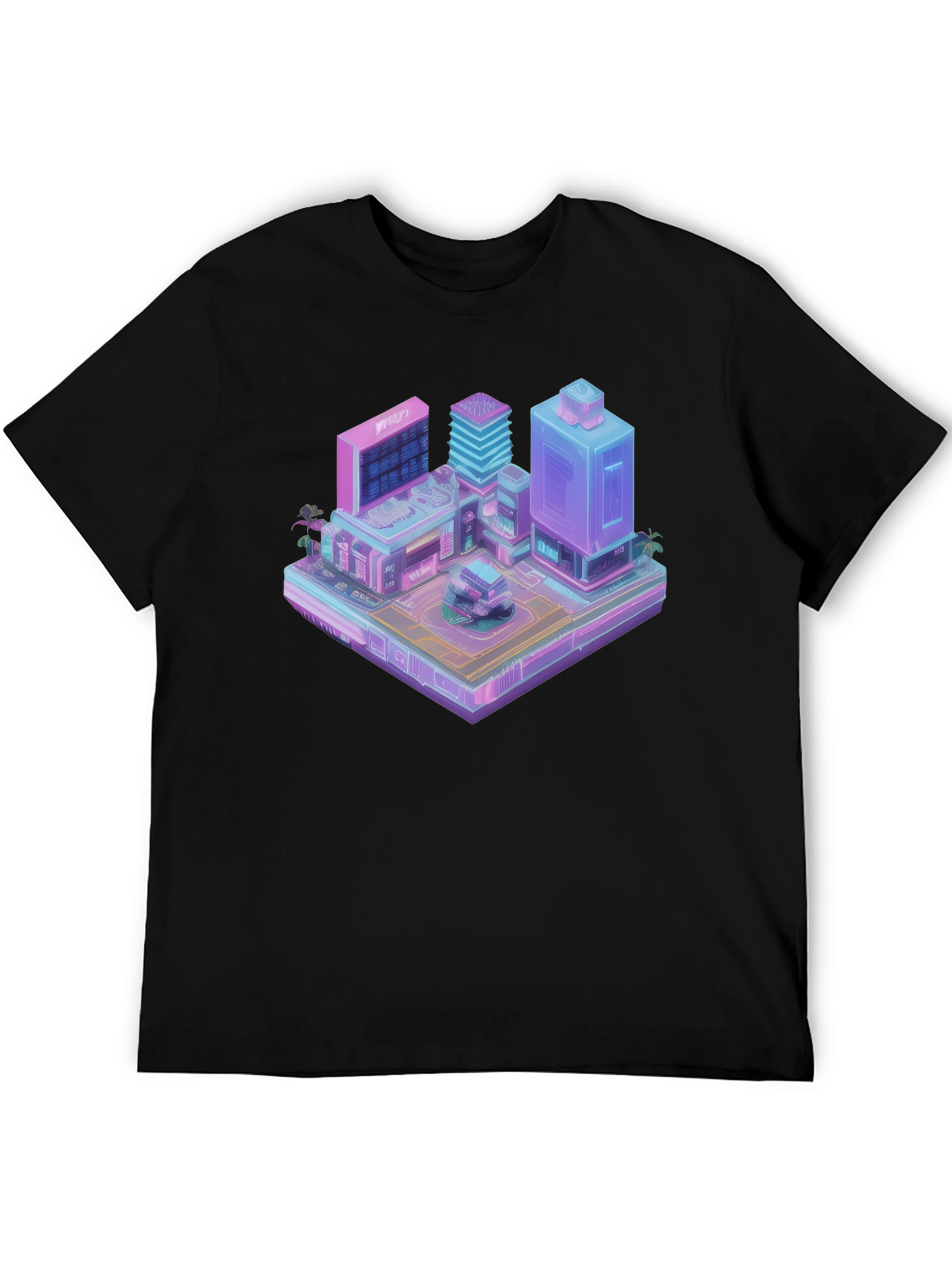 Cyberpunk City T-Shirt - Isometric Vaporwave Style